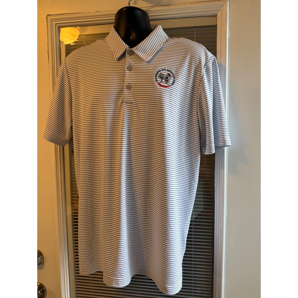 Adidas Polo Shirt Mens Large White Blue Striped Pinehurst US Adaptive Open